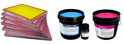 samples of screens and emulsions used in the screen printing process